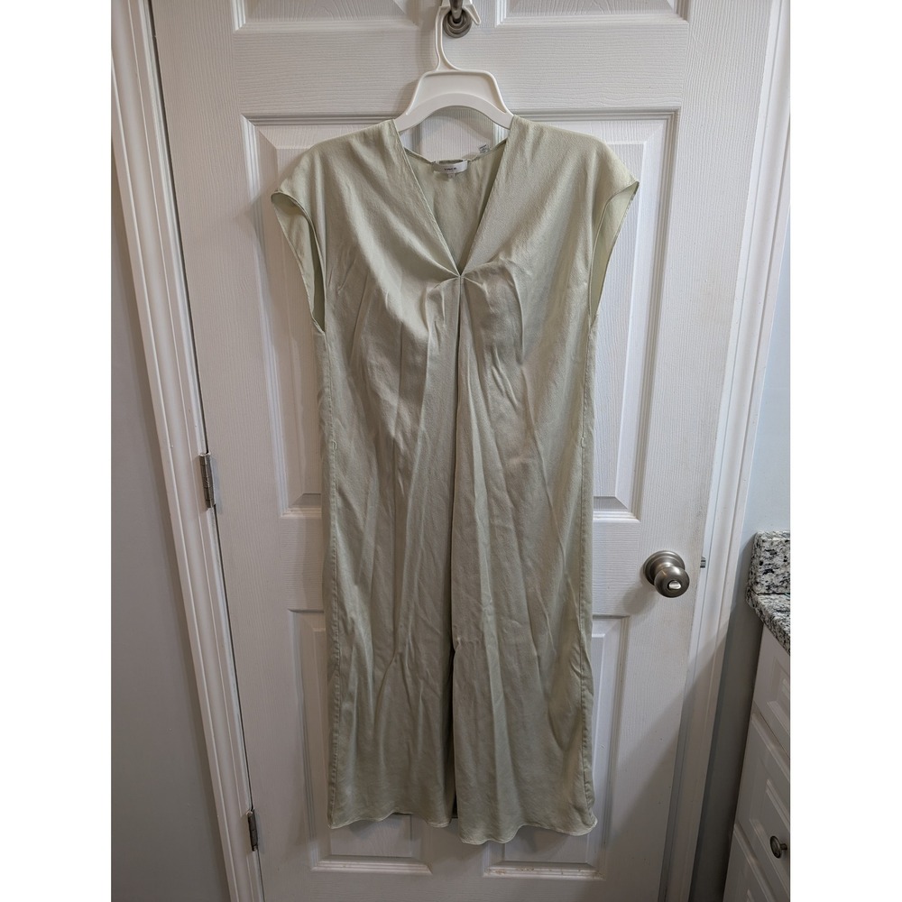 Vince‎ Silk Midi Dress Olive Green Cap Sleeve Twist Front Slit - Size L